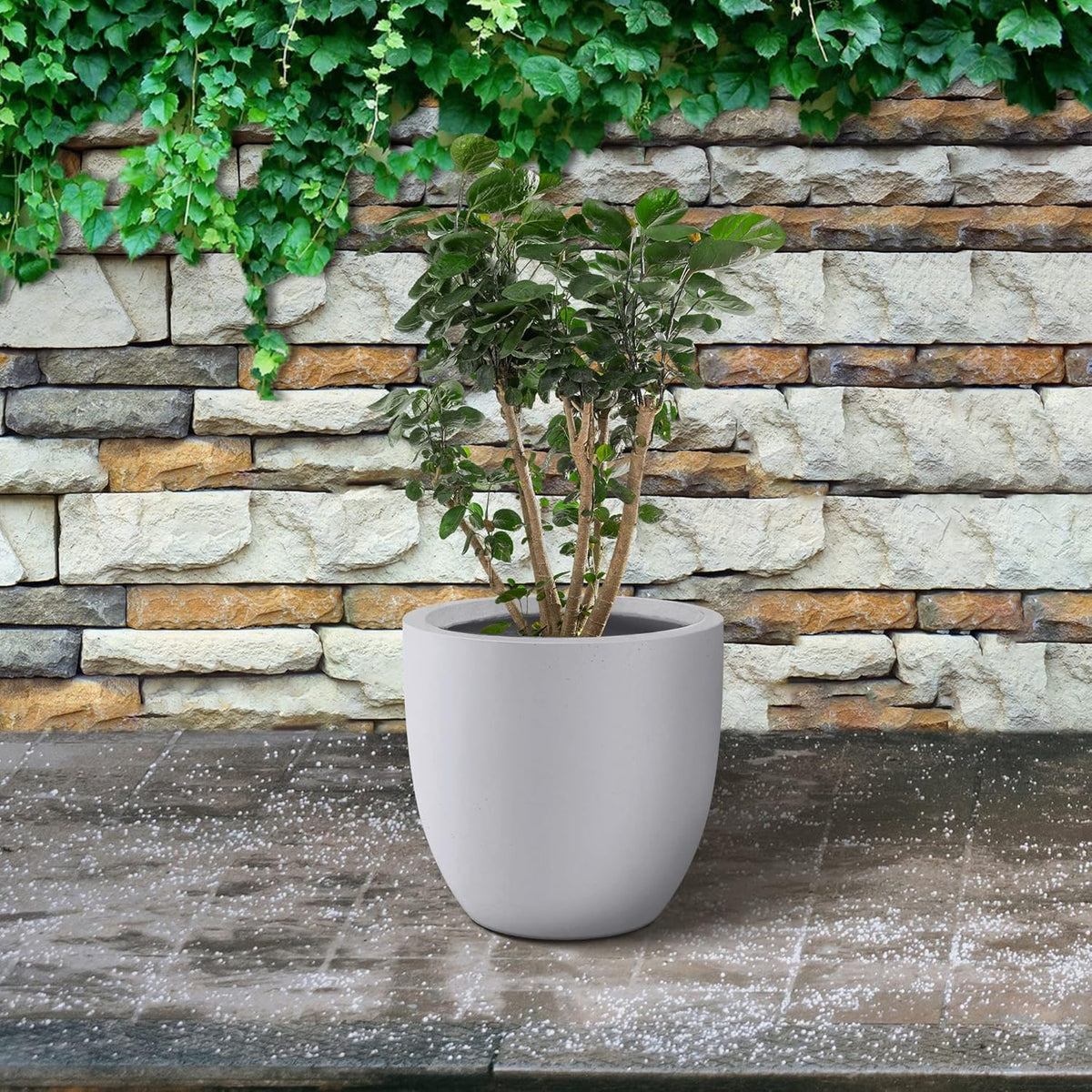Kante 16.5" Dia Round Concrete Planter, Large Outdoor Modern Indoor Decorative Plant Pots with