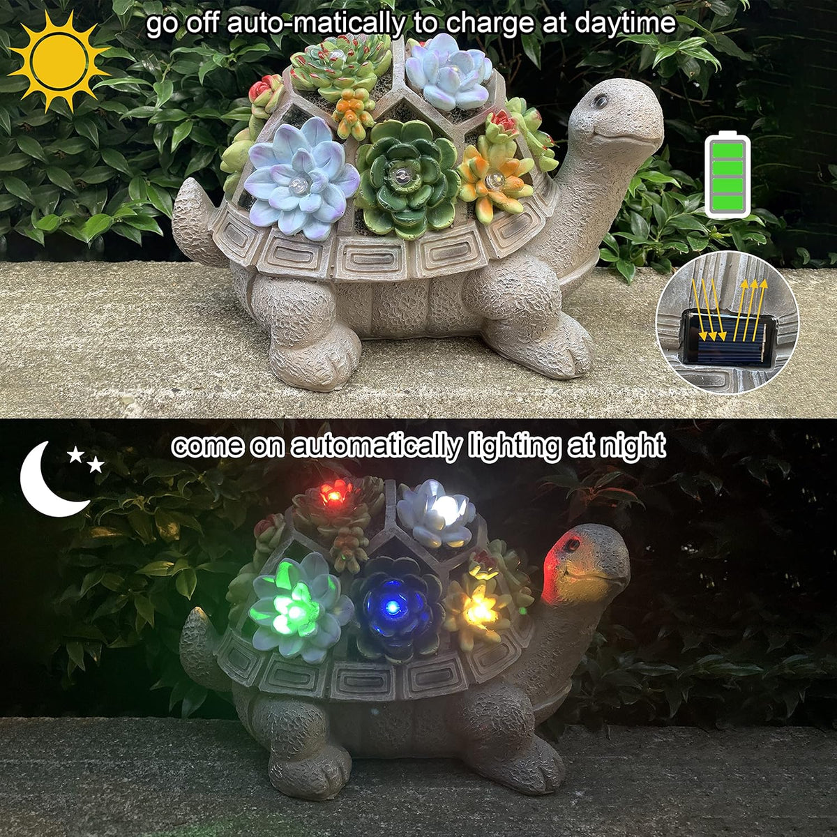 MALISTER 11.5 Inch Solar Garden Turtle Figurines Outdoor Decor, Outdoor Statues with 7 LEDs for