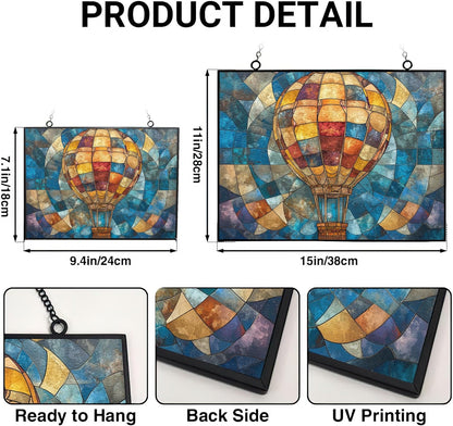 Personalized Rectangle Boho Hot Air Balloon Stained Glass Suncatcher Window Hanging, Gothic