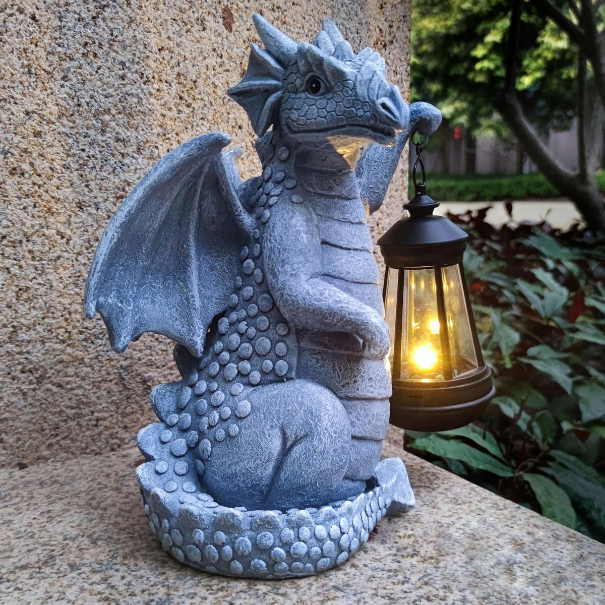 Solar Dragon Garden Statue Decoration with Solar Lantern,Dragon Figurine Lights Outdoor Décor for