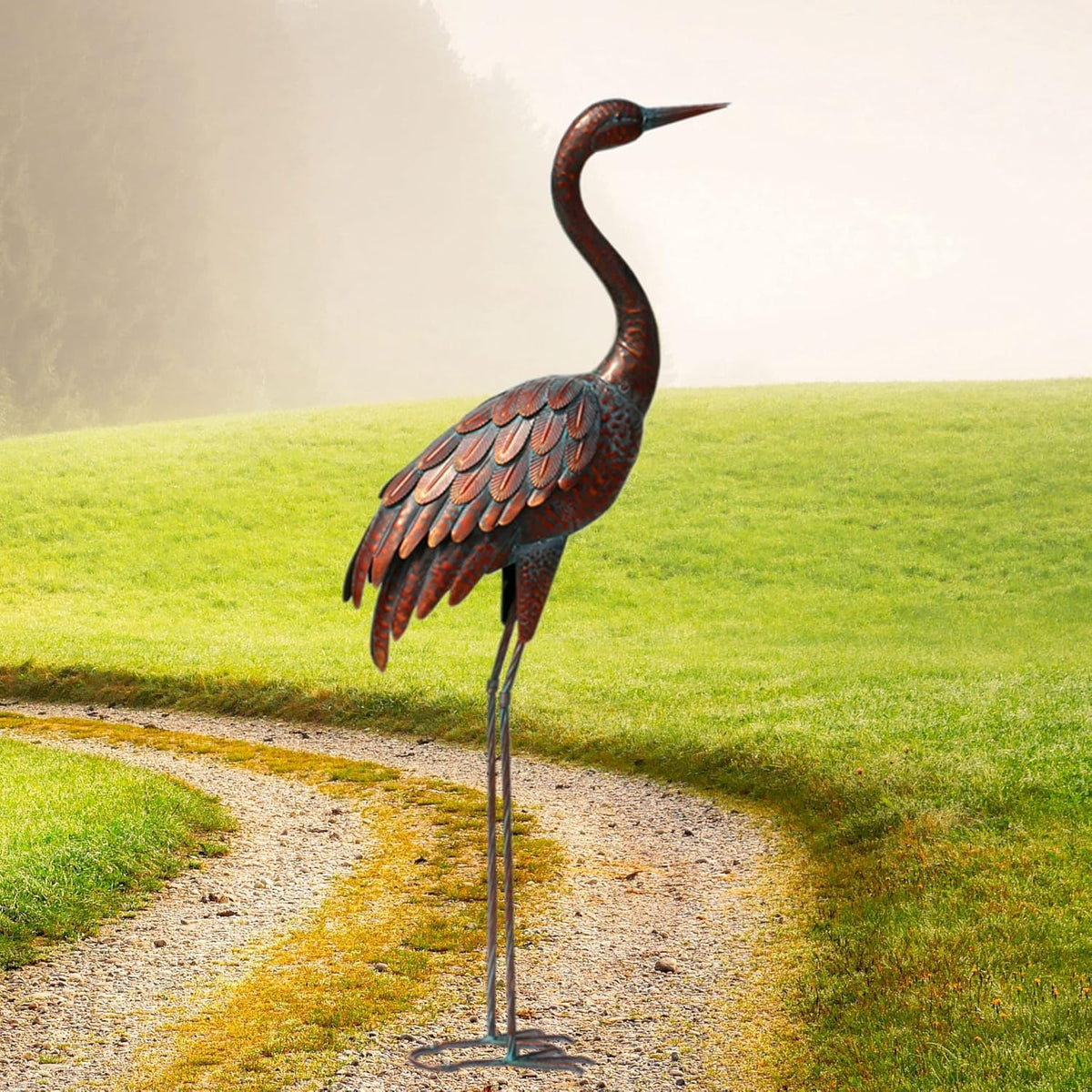 chisheen Outdoor Garden Crane Statues and Sculptures Metal Yard Art Statue for Garden Decoration