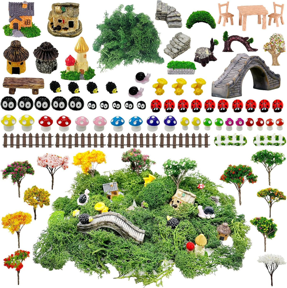 Cayway 83 PCS Fairy Garden Accessories Outdoor, Mixed Model Trees for DIY Craft Garden Decoration