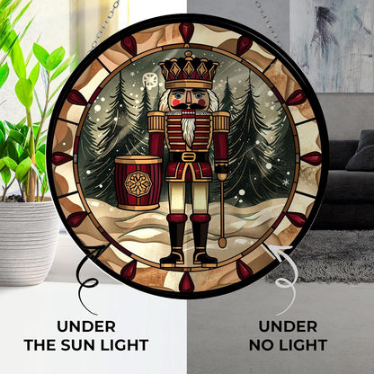 Christmas Wooden Nutcracker Stained Glass Suncatcher Window Hangings, Stained Glass Panel Sun
