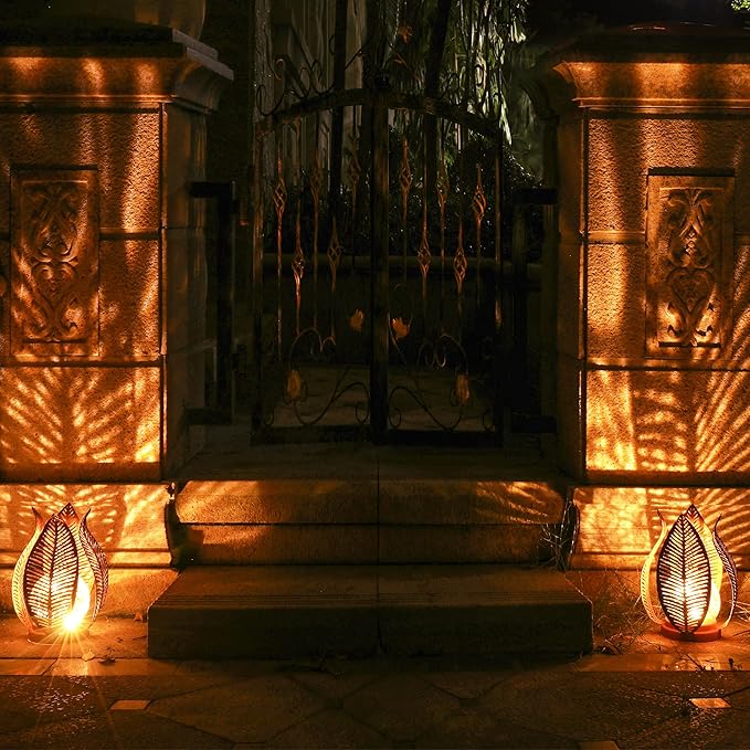 Solar Outdoor Lights Garden Decor Waterproof Crackle Glass Globe,Metal Yard Art Outdoor Solar