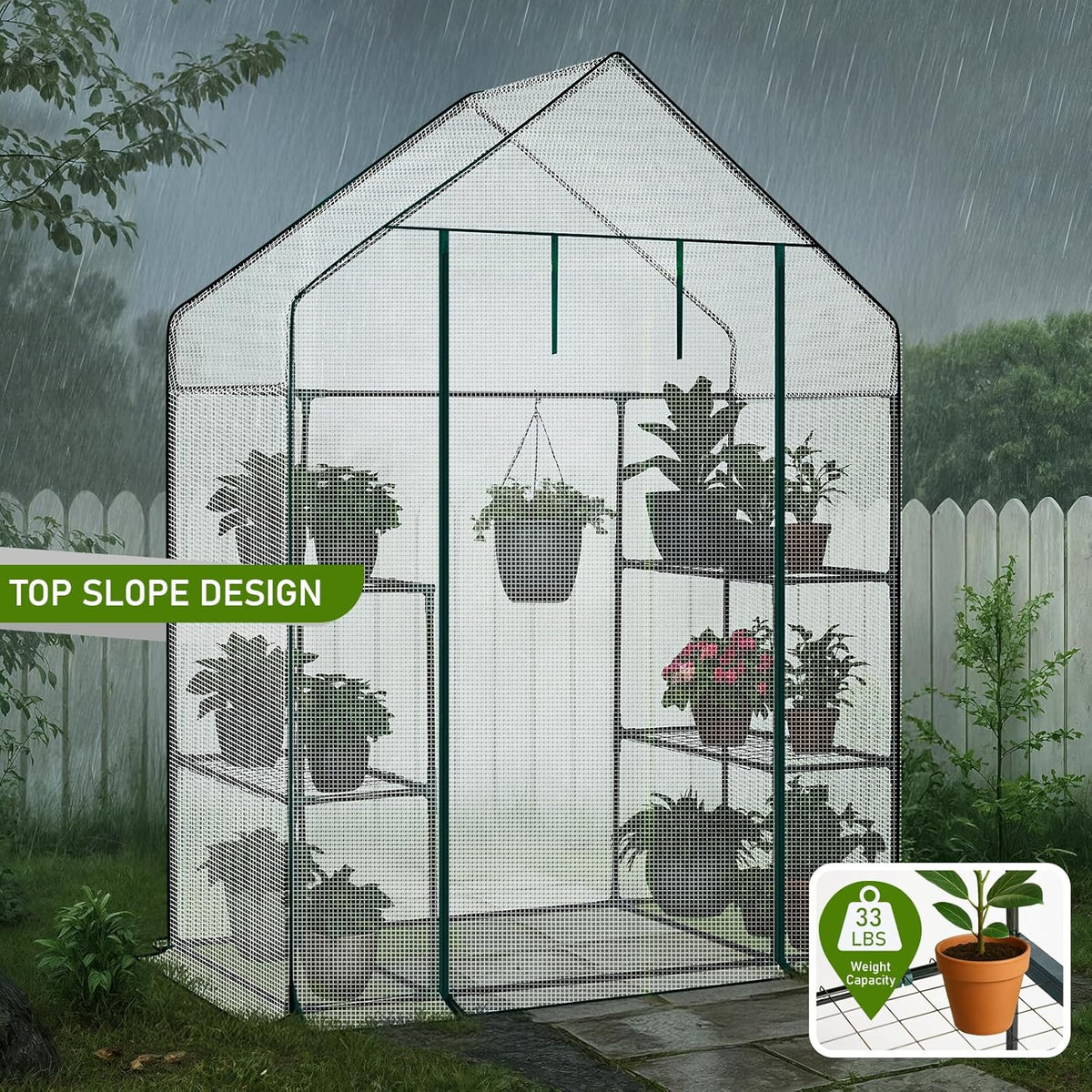 Outvita Walk-in Greenhouse, Outdoor Durable PE Plant Green House for Frost Protection with 3 Tiers
