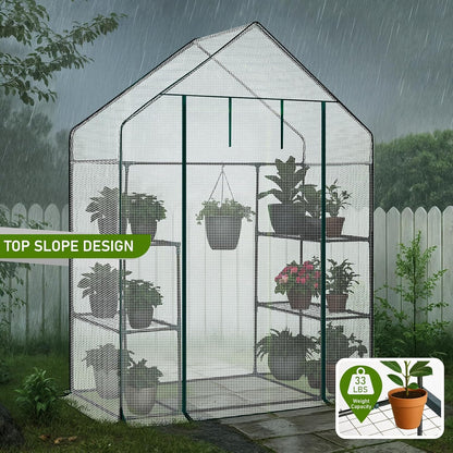 Outvita Walk-in Greenhouse, Outdoor Durable PE Plant Green House for Frost Protection with 3 Tiers