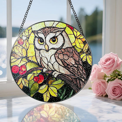 Stained Glass Window Hanging, 8 Inch Owl Suncatcher Stained Glass Ornament, Suncatchers for Windows