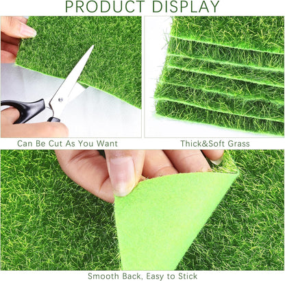 Elcoho 6 Pieces Fake Grass for Crafts Fairy Garden 6 x 6 Inches Artificial Garden Grass for