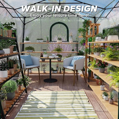 8.7'x 6.6'x 7' Small Walk-in Greenhouse for Outside & Indoor with 2 Roll-up Zipper Doors, 4