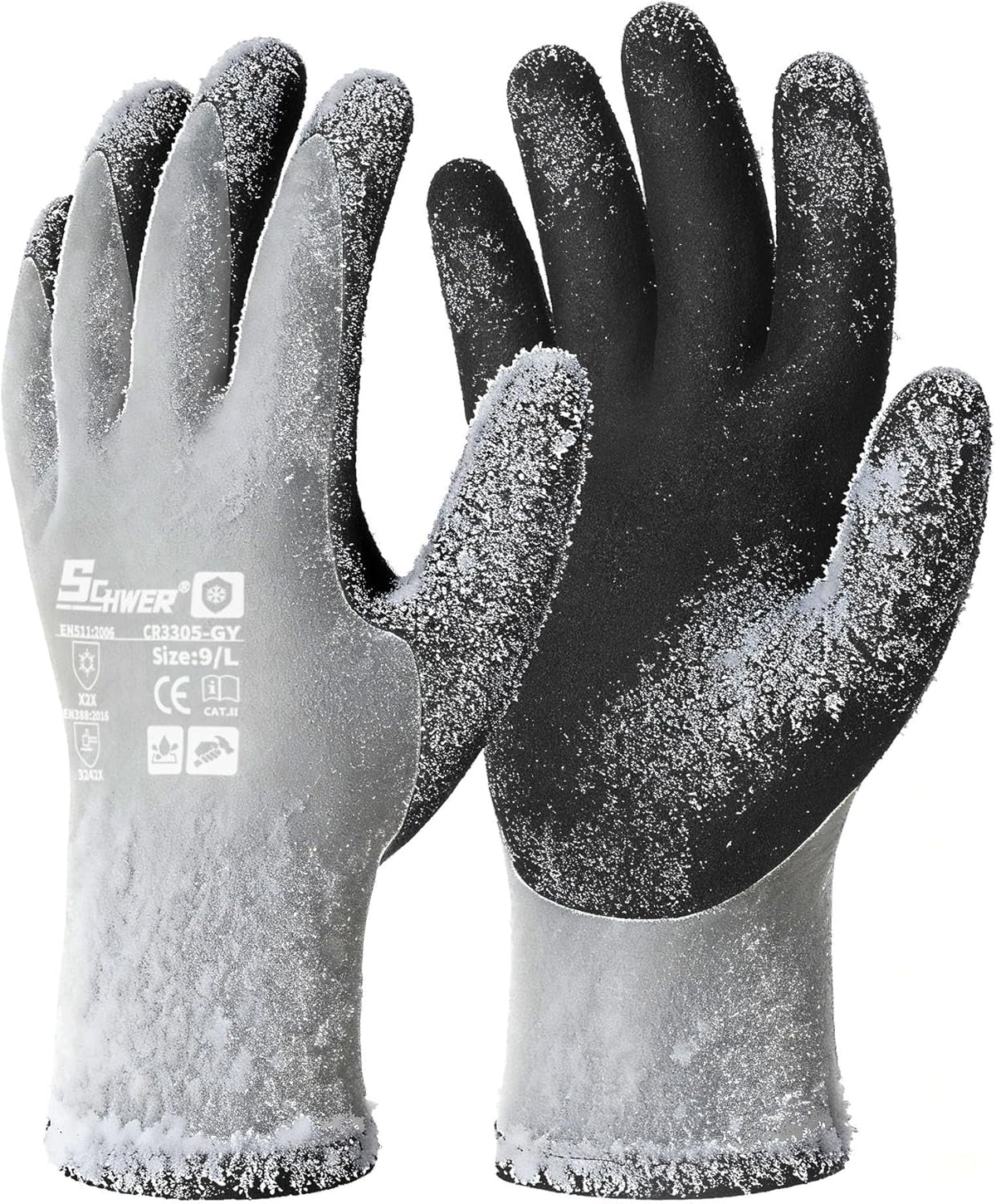 Schwer 2 Pairs 100% Waterproof Winter Work Gloves, ANSI A2 Cut Resistant Freezer Gloves for Outdoor