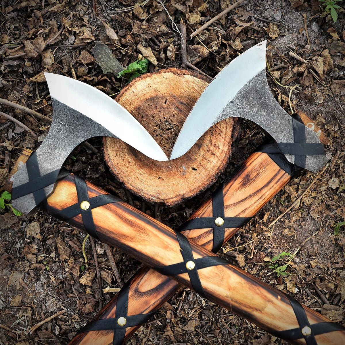 Pair of Ragnar Lothbrok Viking Axes – Hand-Forged High Carbon Steel Norse Bearded Axes Handcrafted
