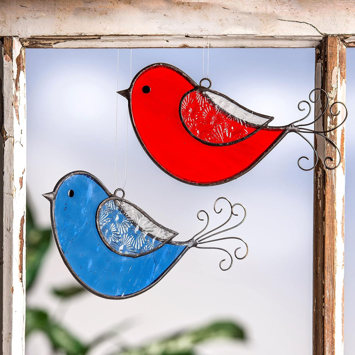 Blue Bird Ornament Sun Catcher Stained Glass Window Display ORN 310-2