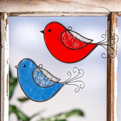 Blue Bird Ornament Sun Catcher Stained Glass Window Display ORN 310-2