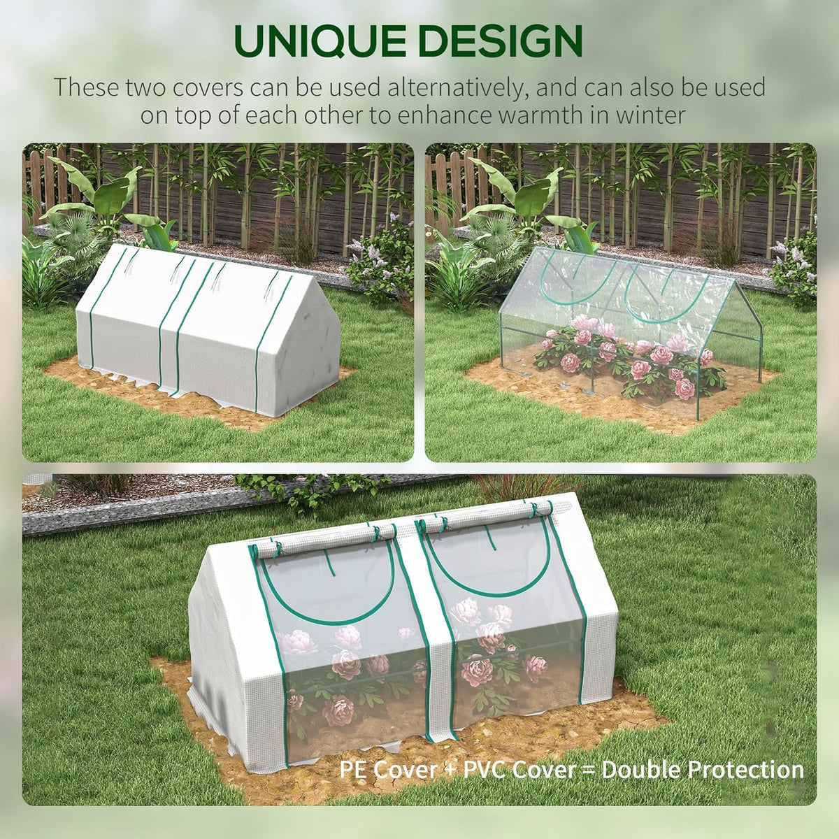 Outsunny 6' x 3' x 3' Portable Greenhouse, Garden Green House with 2 PE/Plastic Covers, Steel Frame