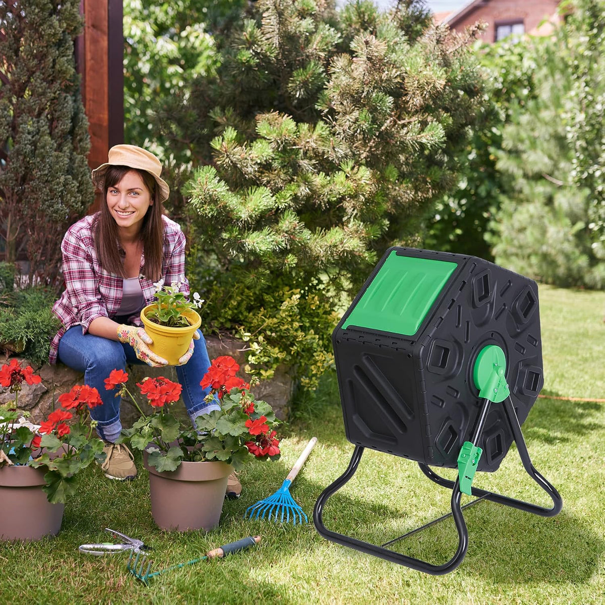 F2C 18.5 Gallon Compost Tumbler Compost Bin All-Season Outdoor BPA Free Single Rotating Chamber