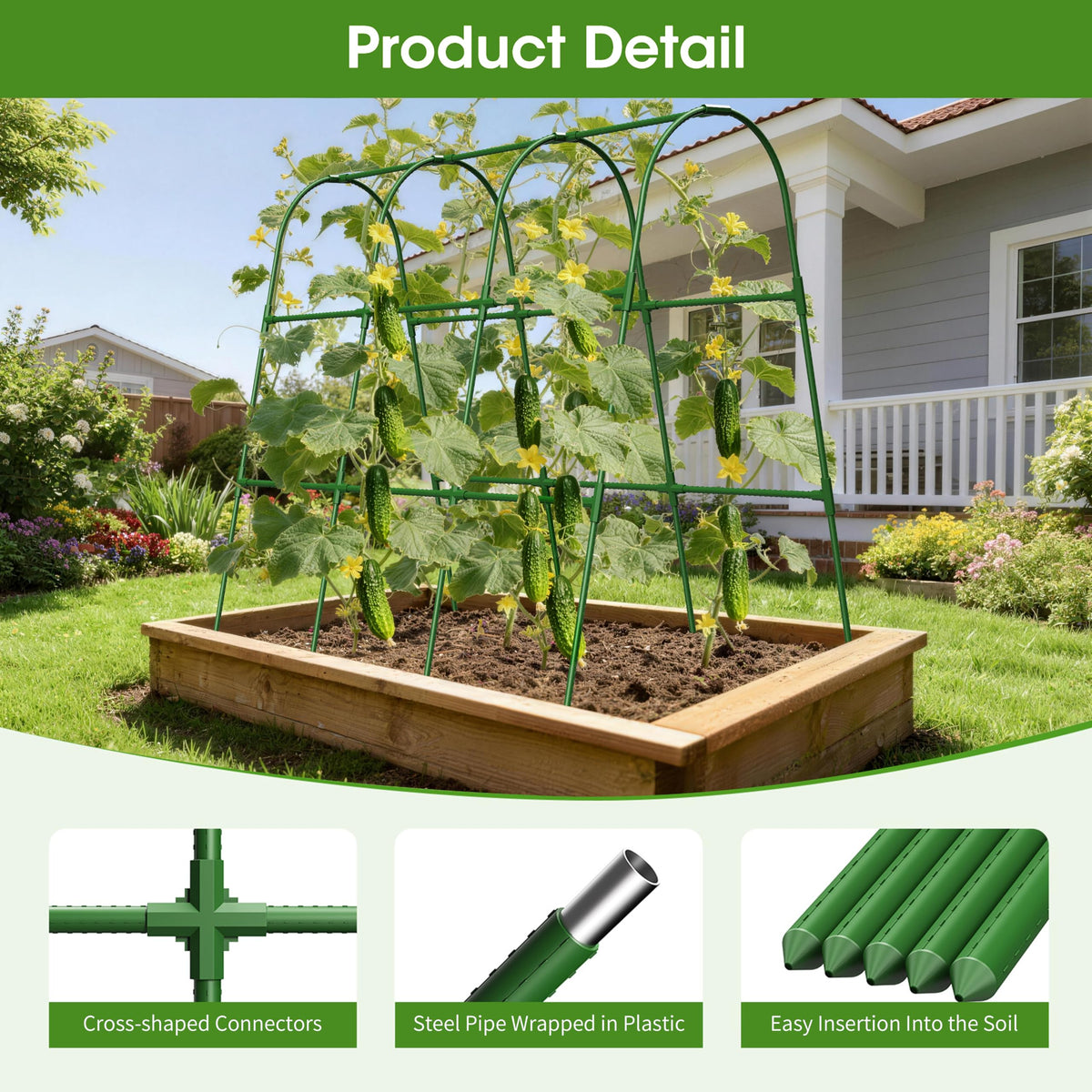 MQHUAYU Cucumber Trellis for Raised Bed,U-Shape Garden Trellis for Climbing Plants Outdoor, Metal