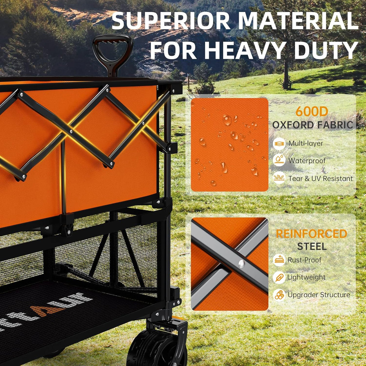 Foldable 50''L Extra Long Double Decker Wagon for Sport, 400L Collapsible Heavy Duty Wagon Cart
