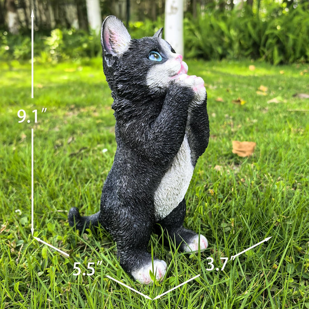 Playful Cat Statue Kitten Sculpture for Garden,Black & White Cat Figurine Decorative for Patio,Cute
