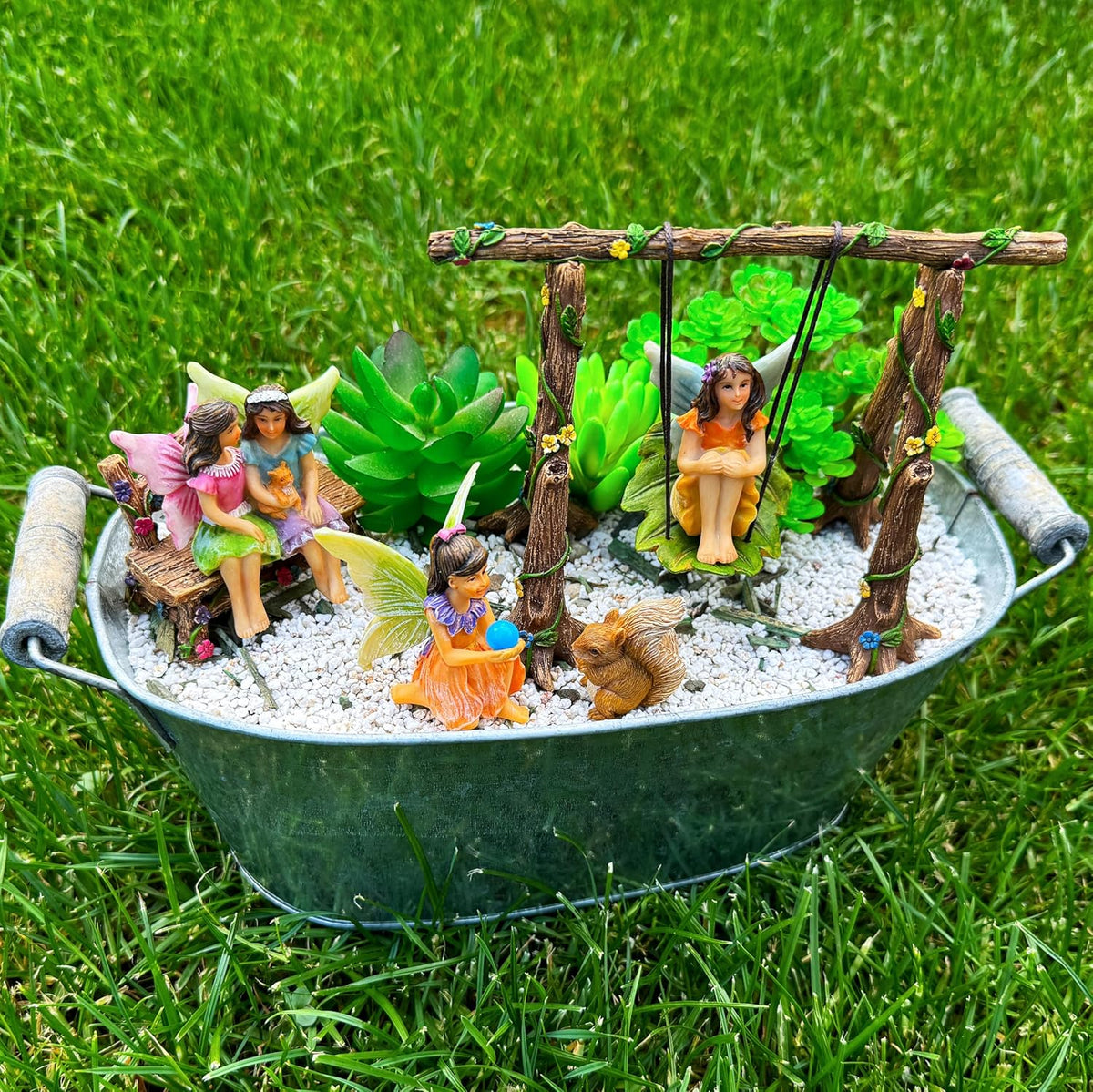 Mood Lab Fairy Garden - Accessories Kit with Miniature Figurines - Swing Set of 6 pcs - for Outdoor