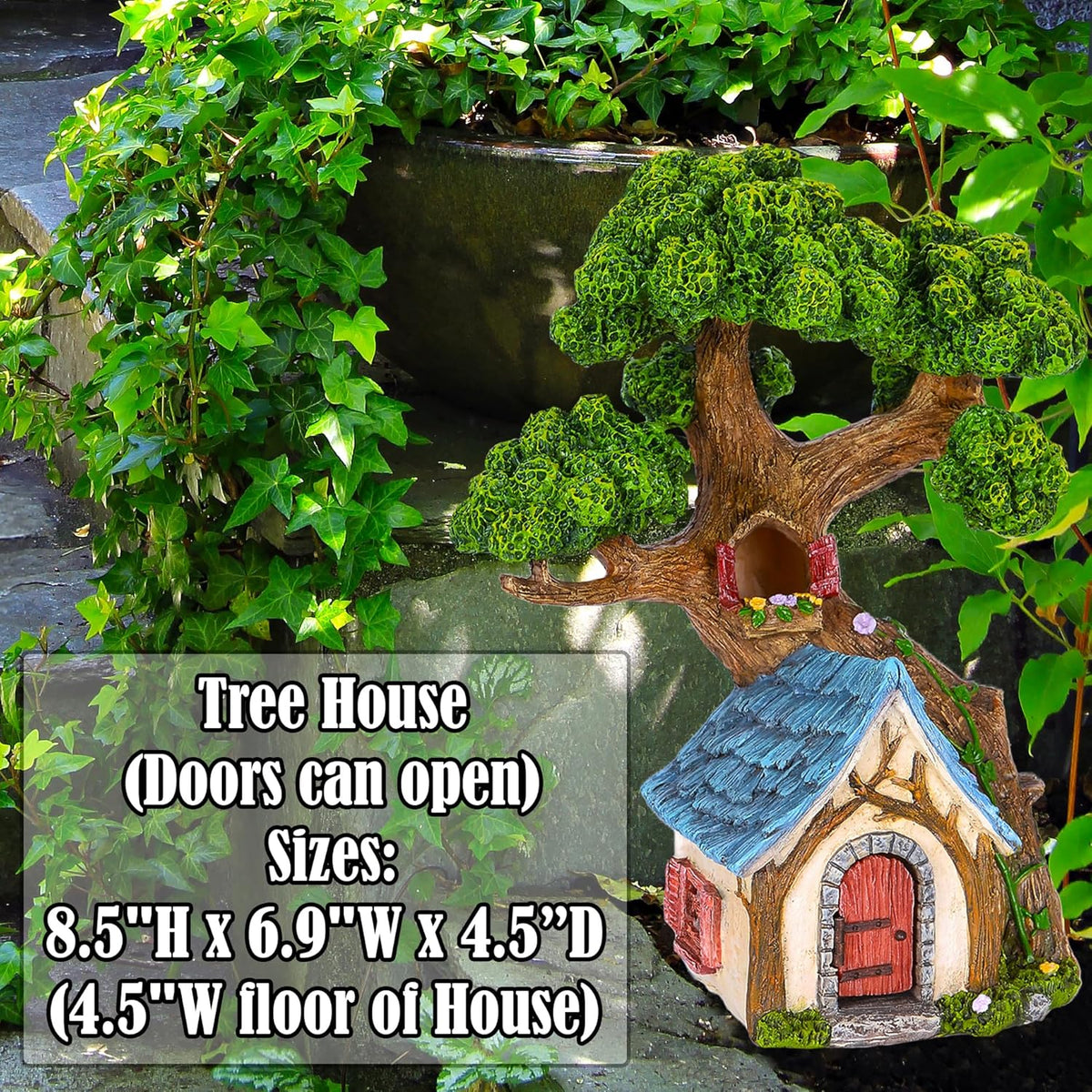 Mood Lab Fairy House - Fairy Garden Miniature Tree House - 8.5 Inch Tall Outdoor Decor for Fairies