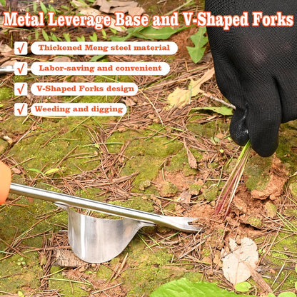 Hand Weeder Tool - V-Shaped Stainless Durable Unique Lever Design Weed Puller Tool with Anti-Slip