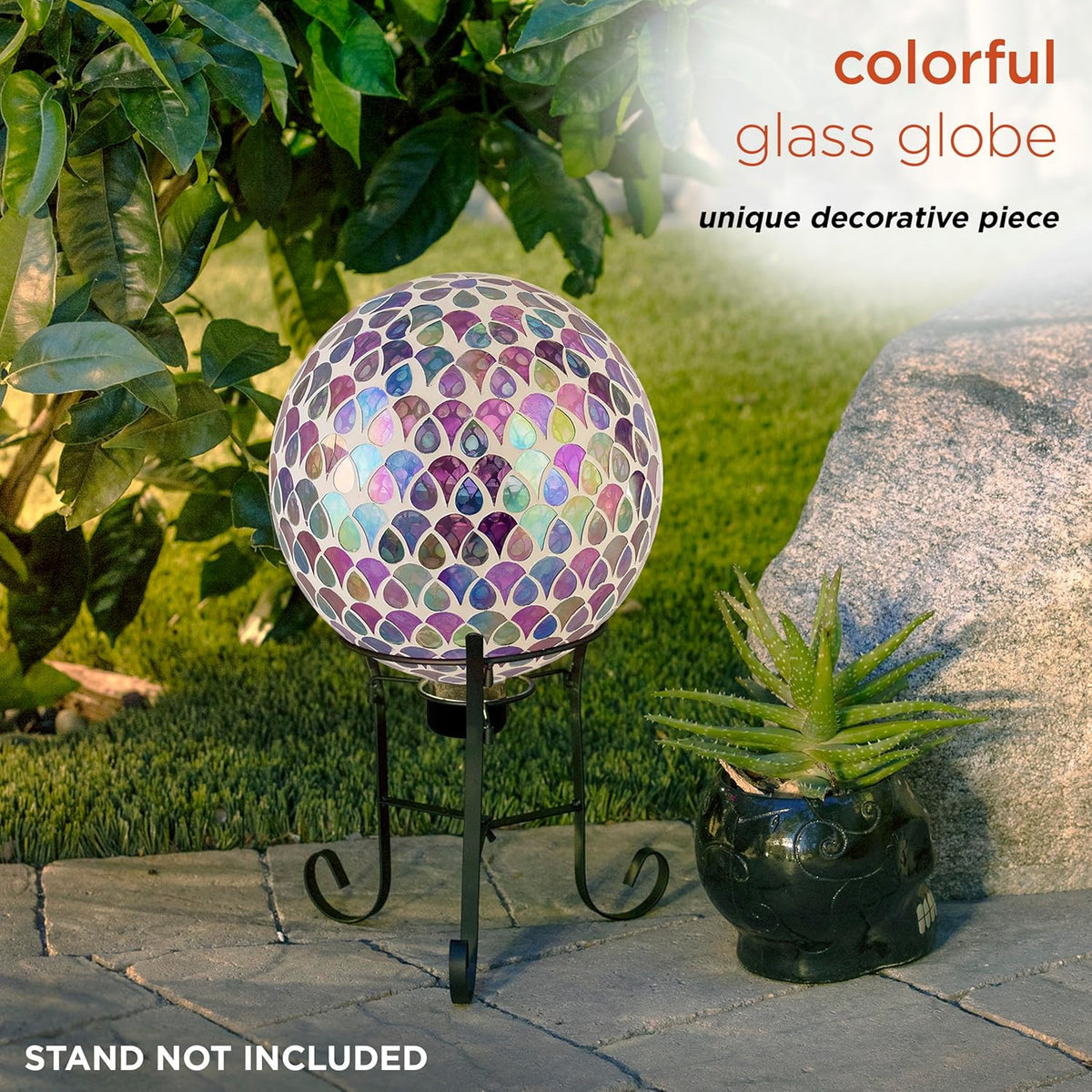 Alpine Corporation HGY438 Outdoor Mosaic Glass Gazing Globe with Colorful Teardrop Design, 10"