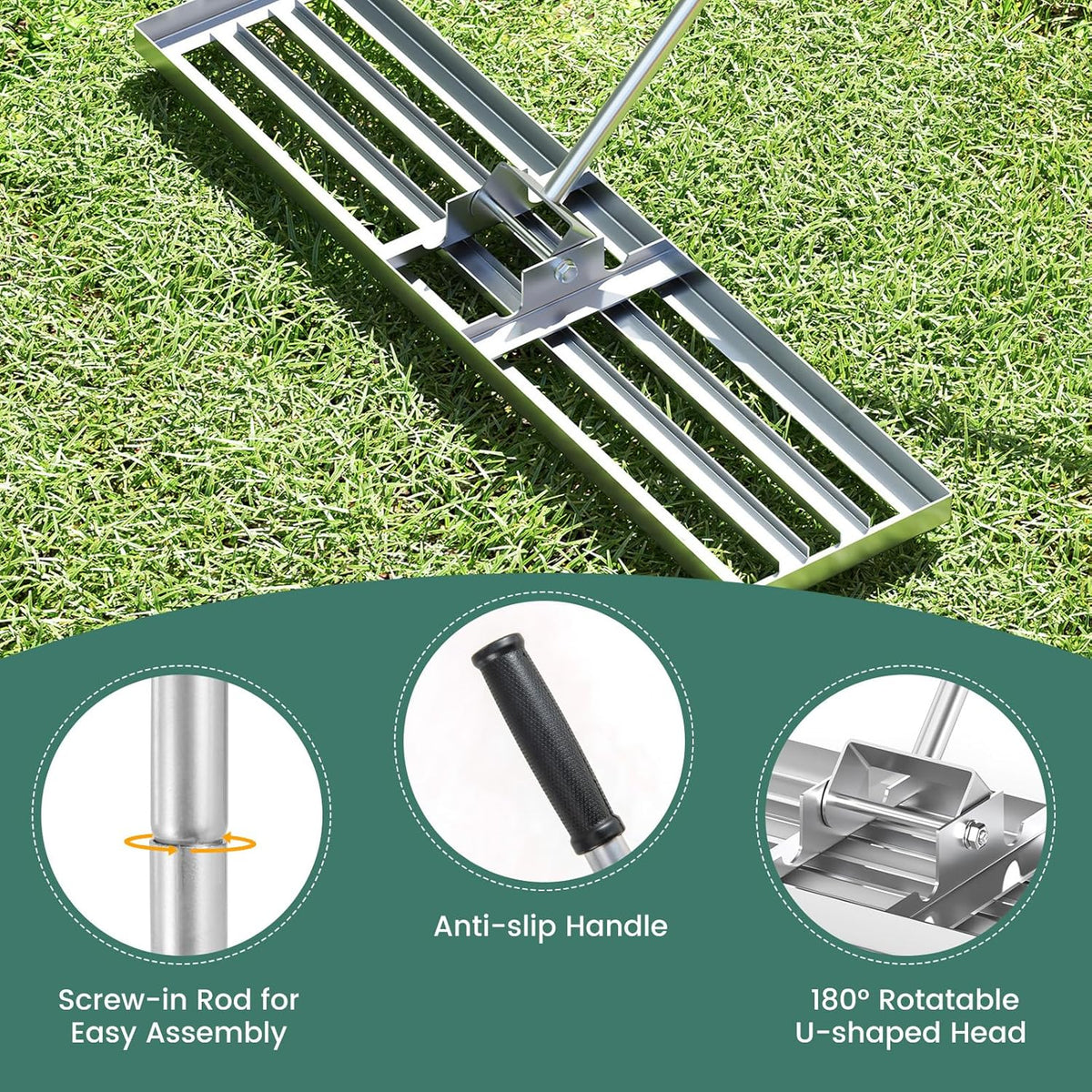 Goplus Lawn Leveling Rake, 42" x 10" Heavy Duty Level Lawn Tool w/ Ergonomic Handle for Soil