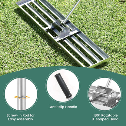 Goplus Lawn Leveling Rake, 42" x 10" Heavy Duty Level Lawn Tool w/ Ergonomic Handle for Soil