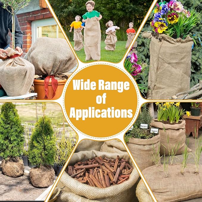 Riare 2 Packs 32 × 40 Inch Burlap Winter Plant Cover Bags with Drawstring- Reusable Large Burlap
