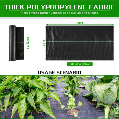Weed Barrier Landscape Fabric Heavy Duty, 2.6FT x 100FT Thicken Garden Blocker Fabric Weed Mats