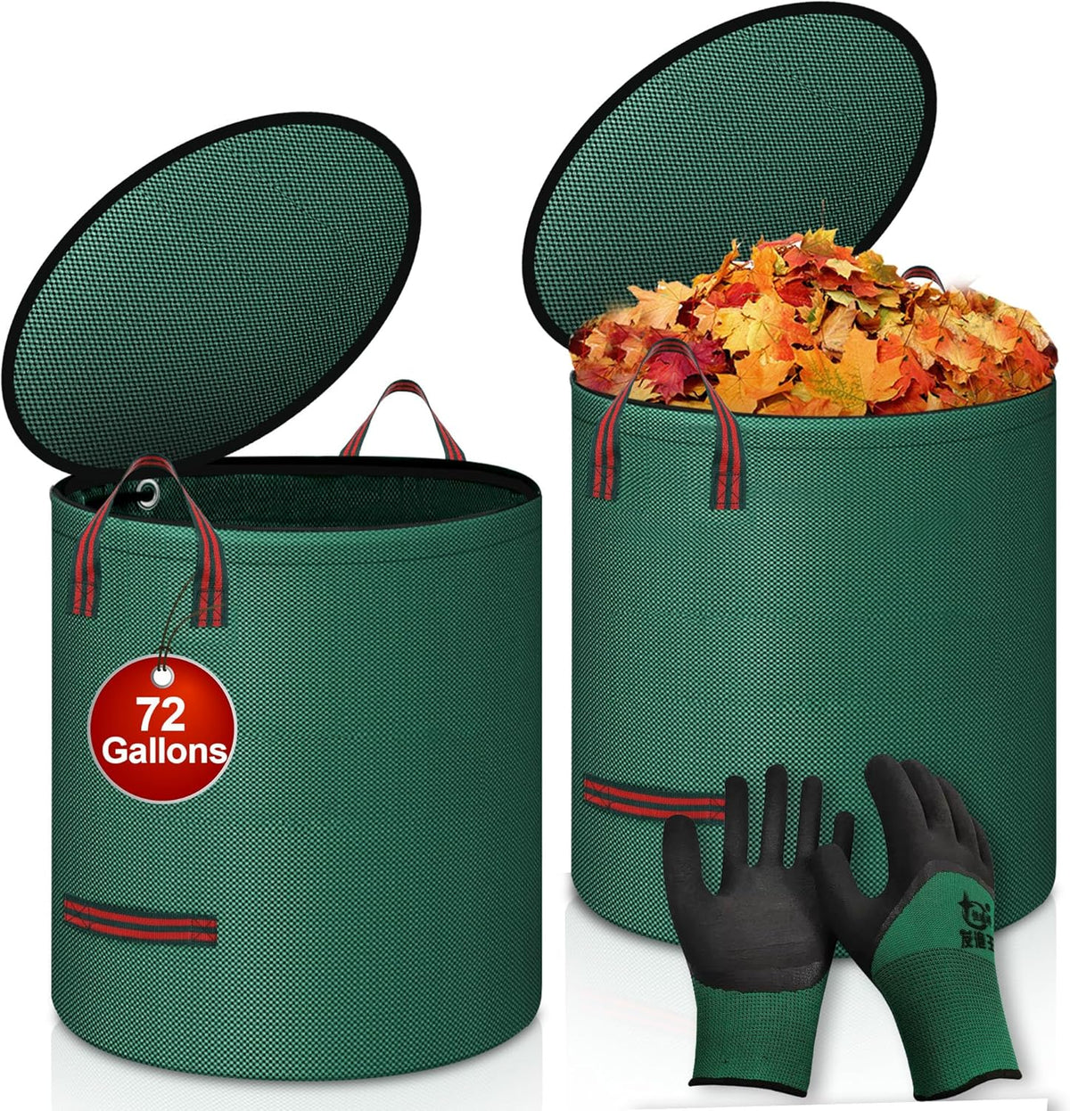 Reusable Yard Waste Bags with Lid, 2 Pack 72 Gallon Lawn and Leaf Garden Bags Heavy Duty with 4