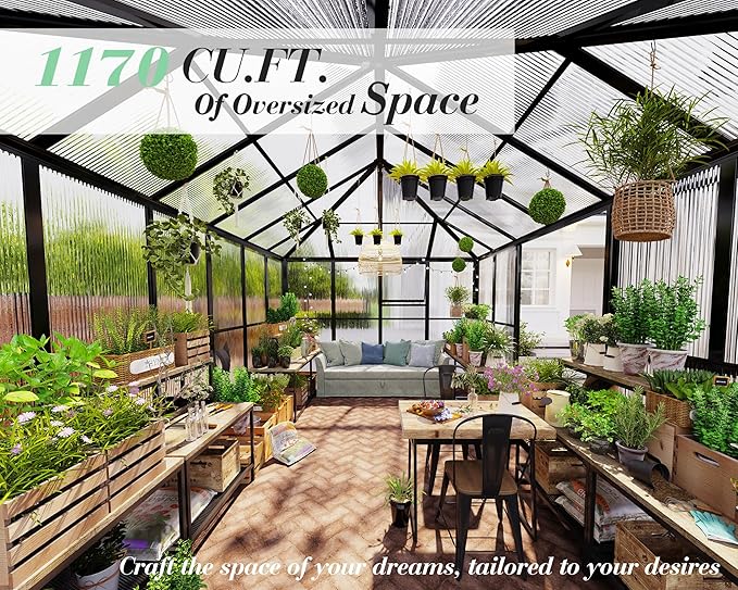 Jocisland 16x12x9.5 FT Polycarbonate Greenhouse- 6 FT Wall Height Outdoor Aluminum Greenhouses with