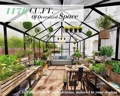 Jocisland 16x12x9.5 FT Polycarbonate Greenhouse- 6 FT Wall Height Outdoor Aluminum Greenhouses with