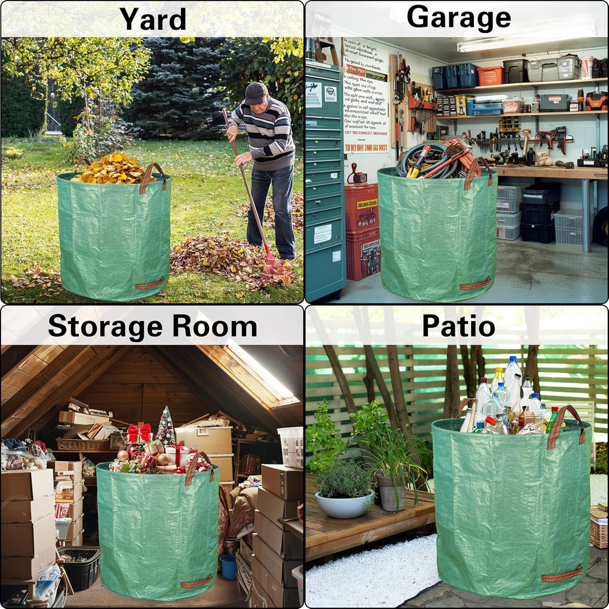 Gardzen 2-Pack 132 Gallon Yard Waste Bags, Reusable Heavy Duty Collapsible Garden Leaf Bags with