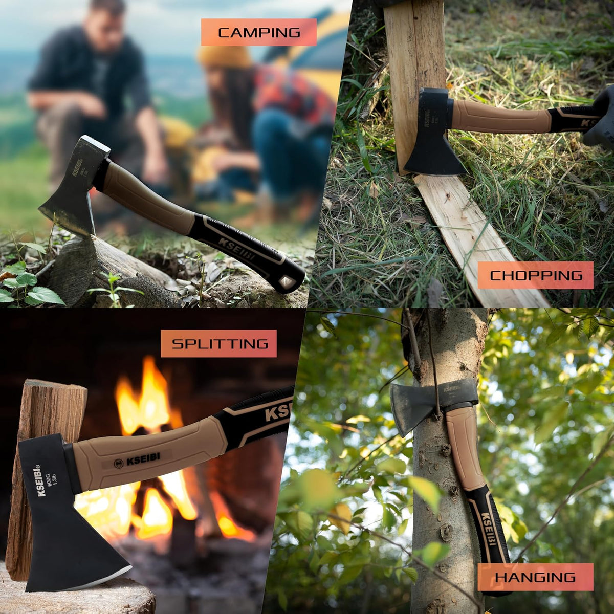 KSEIBI Outdoor Camping Hatchet with Sheath for Splitting and Kindling Wood, Forged Steel Blade with