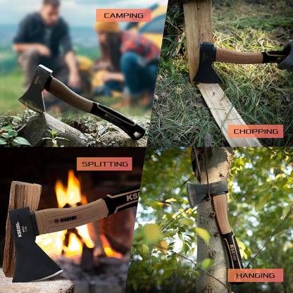 KSEIBI Outdoor Camping Hatchet with Sheath for Splitting and Kindling Wood, Forged Steel Blade with
