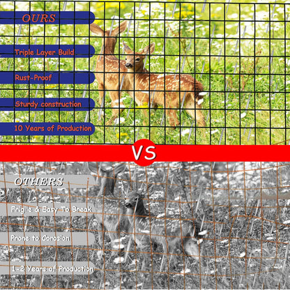 Black Metal Garden Fence, 48inch(H) x 100ft(L), 2 inch x 3 inch,14GA 2/3/4/5/6 Ft Tall Chicken Wire