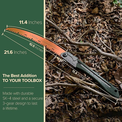 LAGOM Folding Camp Saw for Cutting Branches, 11.4" Curved Blade | SK5 Steel, Ergonomic Handle