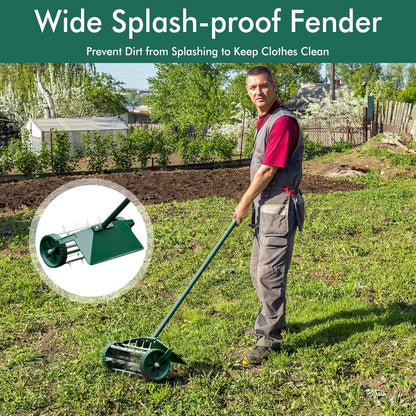 S AFSTAR Rolling Lawn Aerator with Fender, 18-Inch Hand-Push Lawn Aerator Roller W/50-Inch
