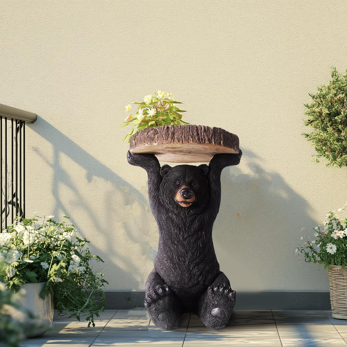 American Black Bear Side Table Pedestal End Table Stool Resin Bear Statue Hand Painted Sculpture