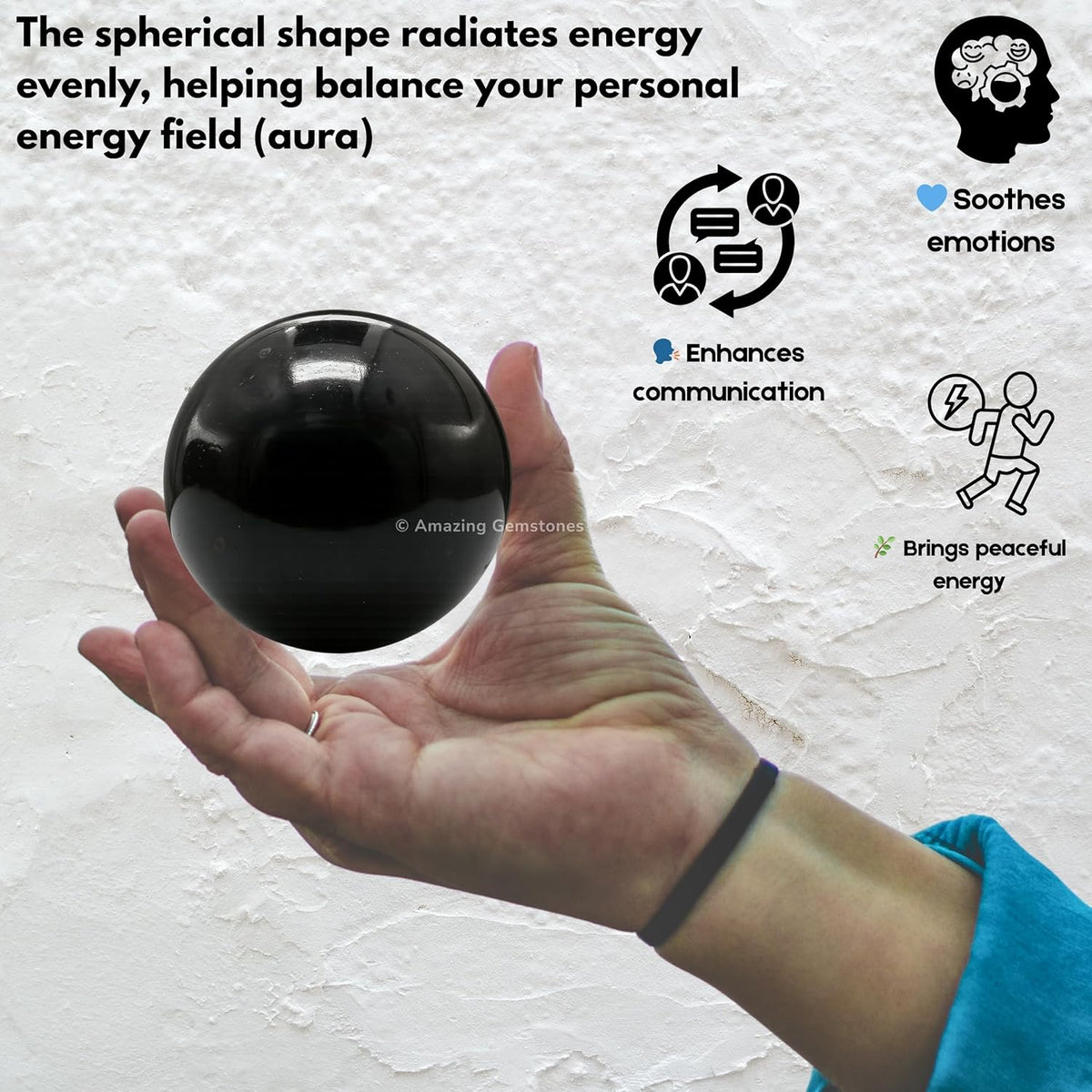 Amazing Gemstone Black Tourmaline Crystal Ball with Stand - 2" Inches Crystal Sphere Meditation