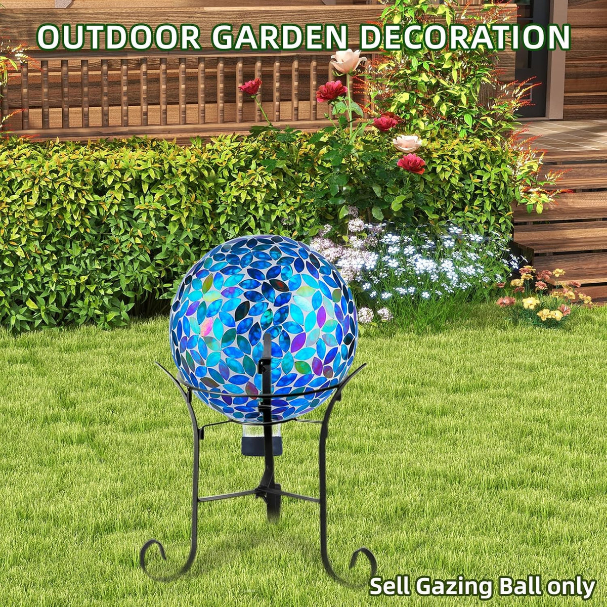 VOREEN 10-Inch Gazing Ball Glass Mosaic Gazing Globe, Handmade Outdoor Reflective Ball Yard