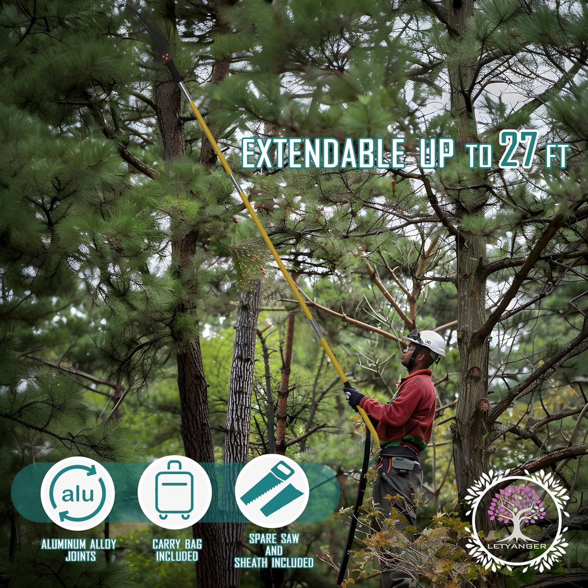 Pole Saws for Tree Trimming, 7.3-27 ft Extendable Tree Trimmers Long Handle Pruner, Sharp Steel