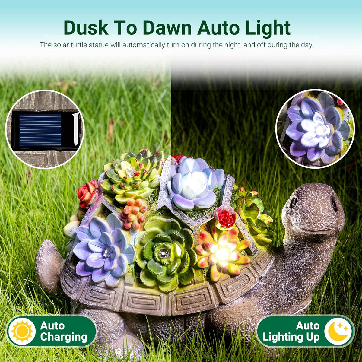 GIGALUMI Solar Garden Statues Turtle Figurine Lights for Outside, Yard Decorations Outdoor, Garden