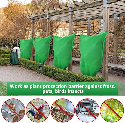 12 Packs Winter Plant Covers Freeze Protection Drawstring Tree Cover 23.62 x 31.5 in Large Reusable