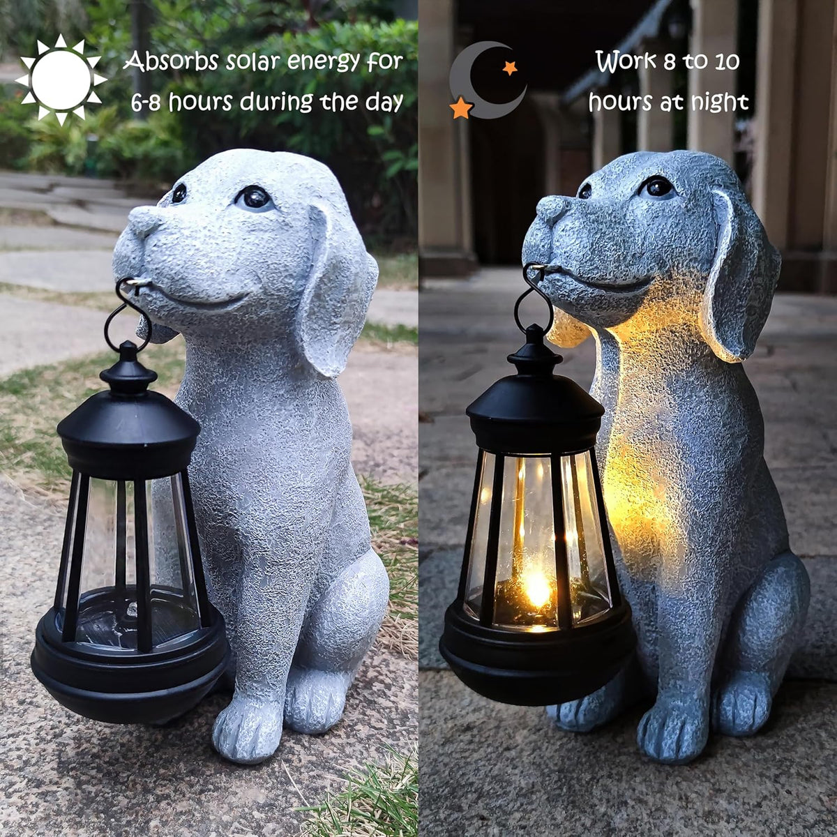 Solar Dog Outdoor Garden Statue with LED Light,Dog Solar Lights Lantern Outside Decorations for