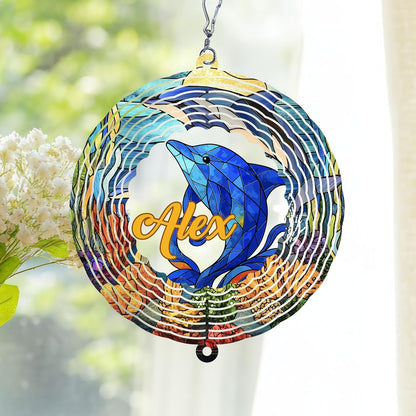Personalized Dolphin Wind Spinner 3D Stainless Steel, Dolphin Garden Spinner Hanging Outdoor Decor