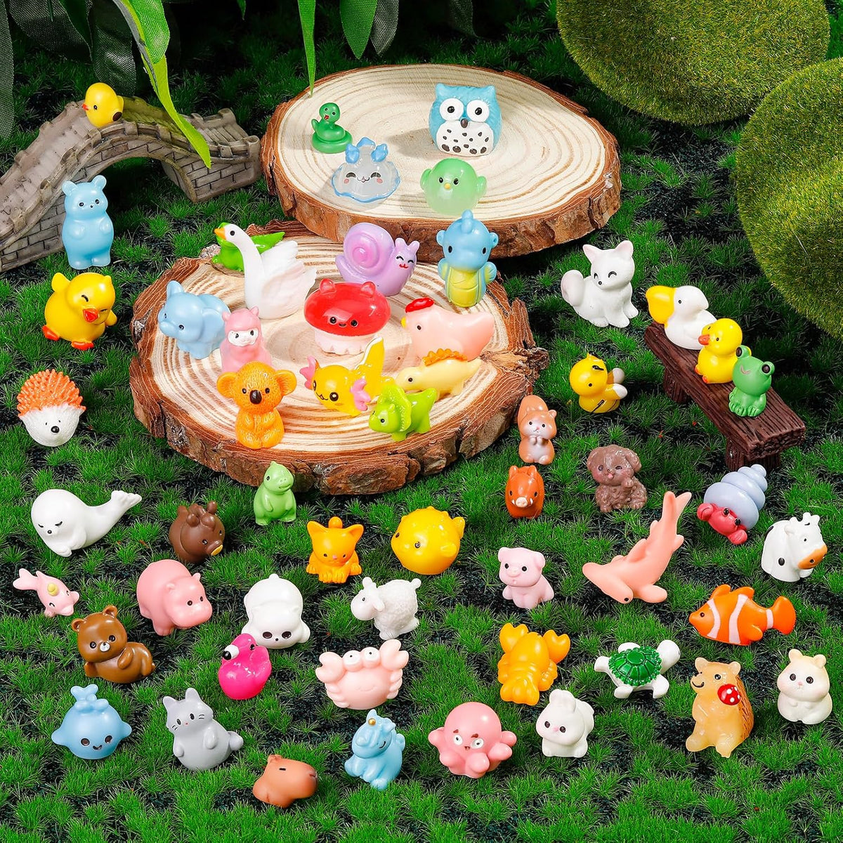 200 Pcs Mini Resin Animals Colorful Mini Animals Figures in Bulk Miniature Little Small Animals