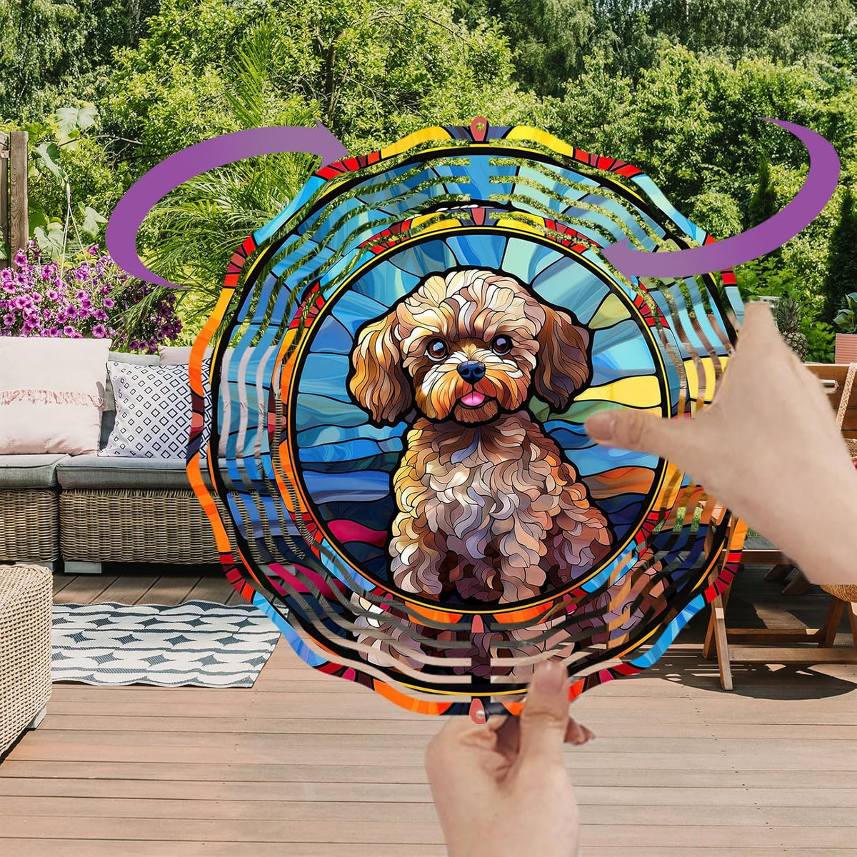 Poodle Dog Wind Spinners Outdoor Dog Memorial Gifts, 3D Metal Kinetic Hanging Garden Wind Spinner