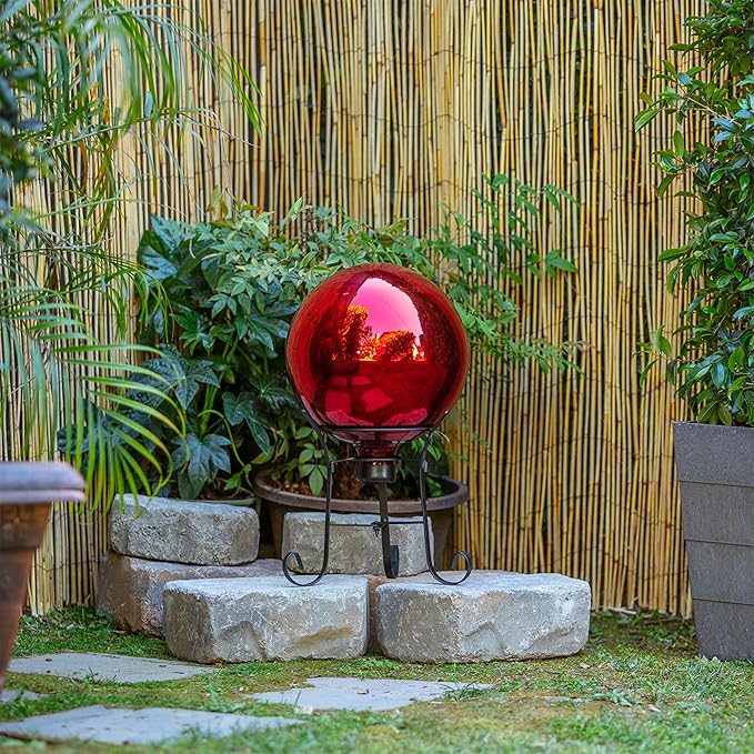 Alpine Corporation 10" Diameter Indoor Outdoor Glass Gazing Globe Yard Decor, Red